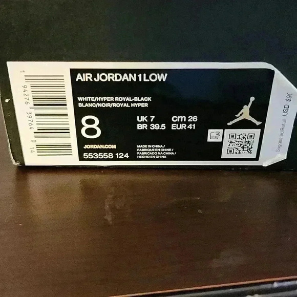 Nike Air Jordan 1 Low White/Hyper Royal- Black Mens Size 8 - Picture 7 of 8